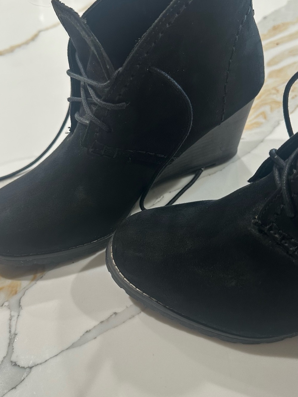 SO Black Lace-Up Wedge Ankle Booties